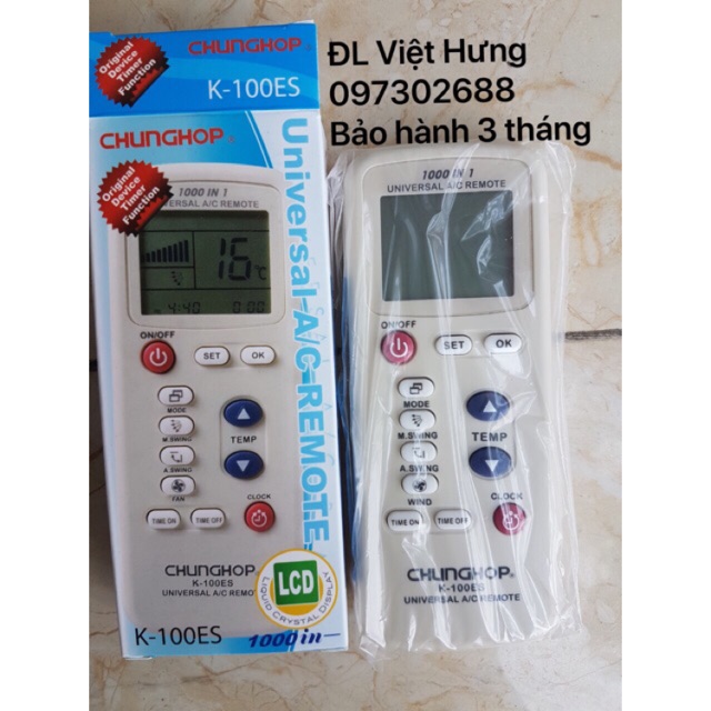 Remote Điều Khiển Máy Lạnh Đa Năng CHUNGHOP K-100ES Chính Hãng _Bảo Hành Đổi Mới