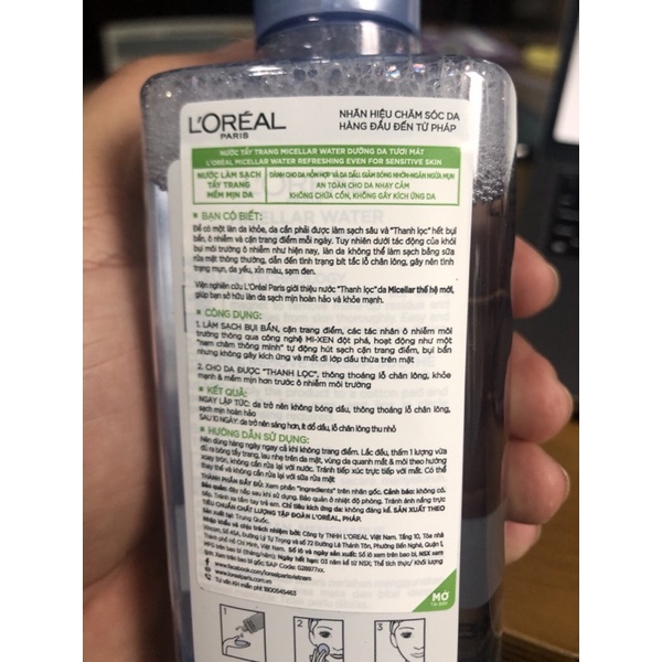 Nước tẩy trang cho da dầu và hỗn hợp xanh nhạt loreal 400ml