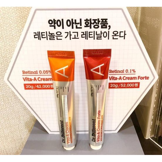 Kem Retinal Dr Different Vita A Cream 0.05% Retinol Hàn Quốc Dưỡng Ẩm Phục Hồi Da Căng Bóng Tuýp 20g