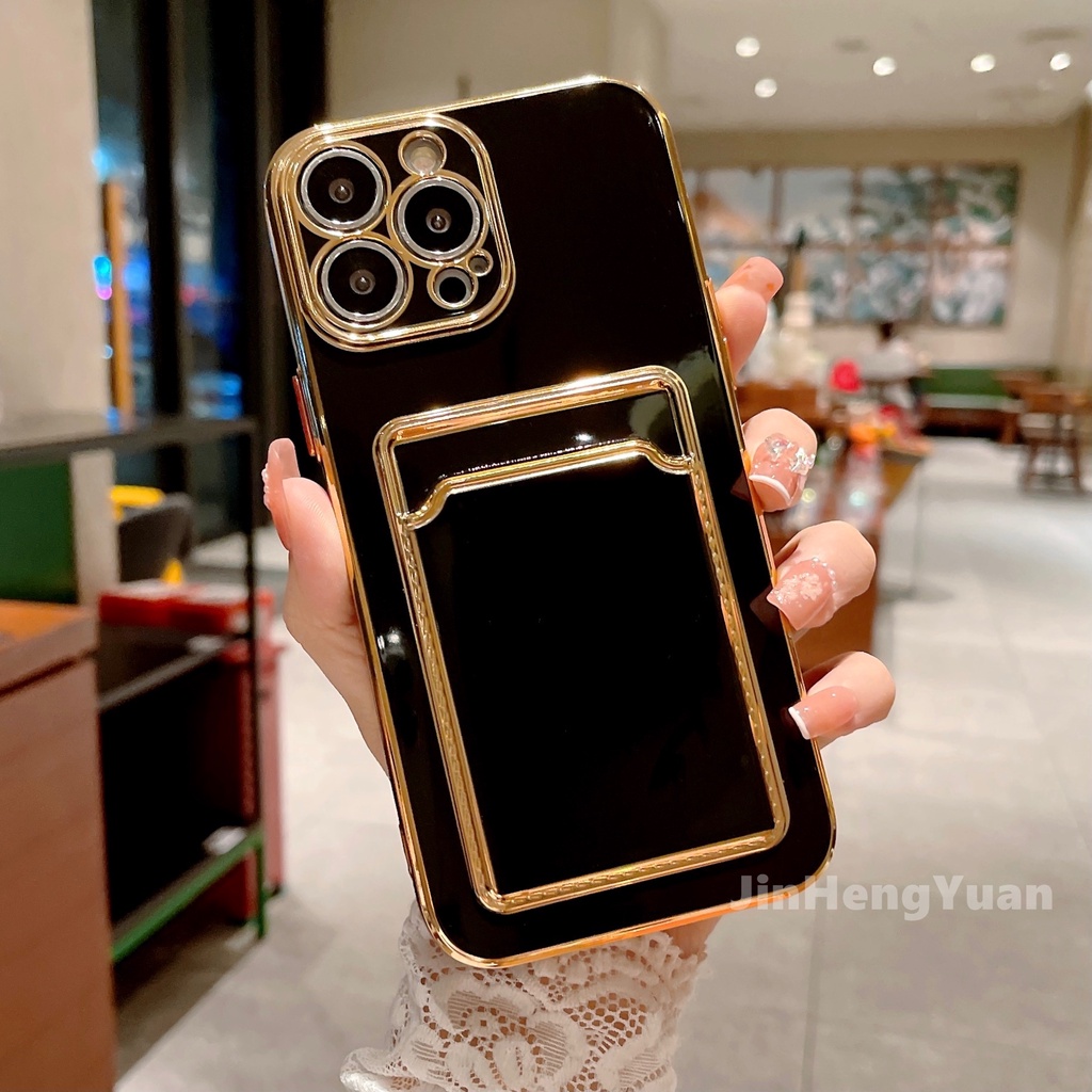 Ốp Điện Thoại Dẻo Tráng Gương Sang Trọng Kèm Ngăn Đựng Thẻ Cho IPhone 13 12 11 Pro max x xs max