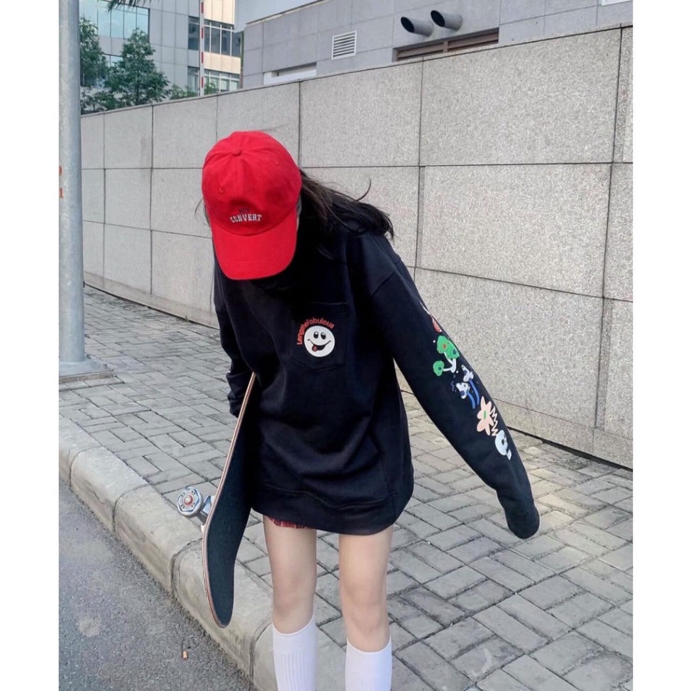 Áo nỉ sweater hoodie mặt cười phom rộng ONE UNISEX nam nữ-thời trang hàn quốc ulzzang