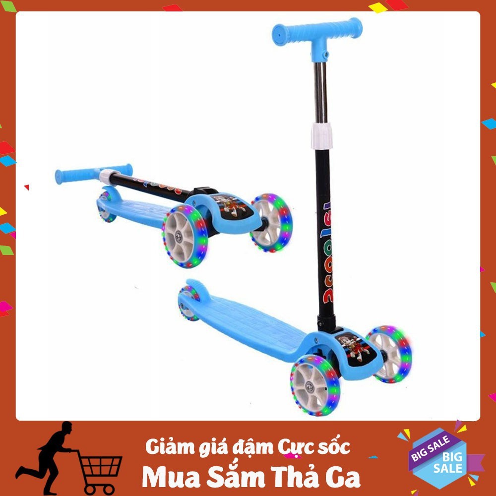 [Trợ giá] XE TRƯỢT SCOOTER MÀU XANH HỒNG CÓ ĐÈN PHANH CHÂN