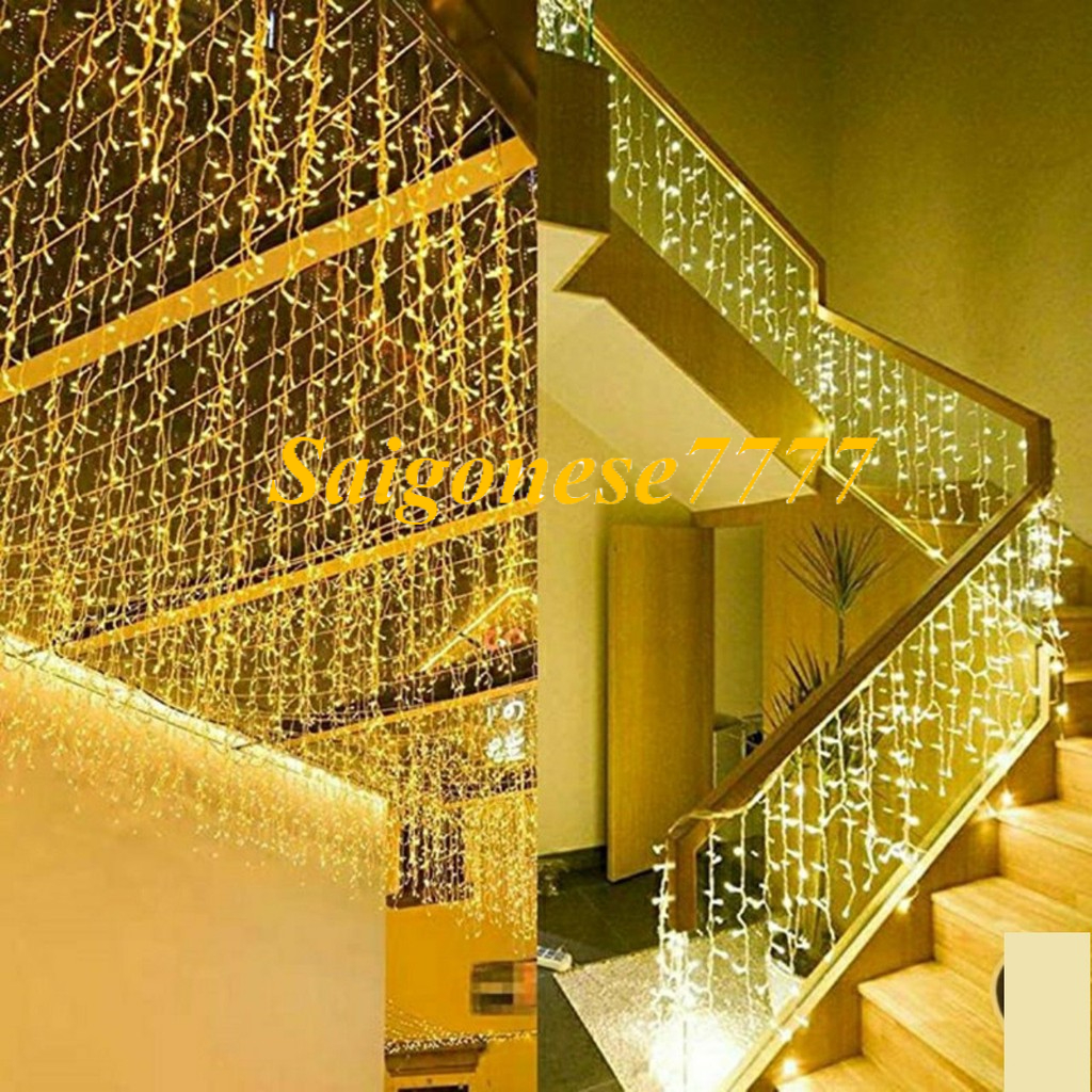 Dài 4M x 50cm - 16 Dây Đèn Led Fairy Light Không Chớp Nháy Xài Điện- Rèm Đèn Chống Nước Trang Trí Tiệc Sân Vườn Tết