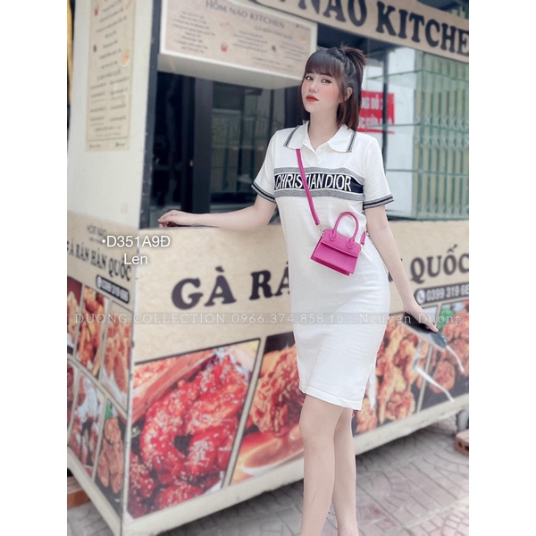 Đầm len dệt kim polo Dior sang chảnh năng động thoáng mát co giản siêu tốt