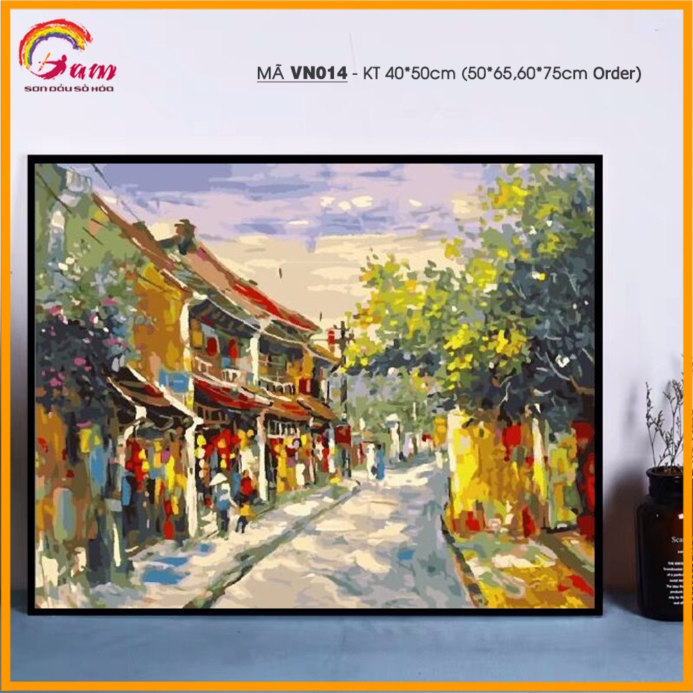 Tranh tô màu theo số sơn dầu số hóa Tranhsohoavn Tranh phong cảnh Việt Nam Phố cổ Hội An mã VN014