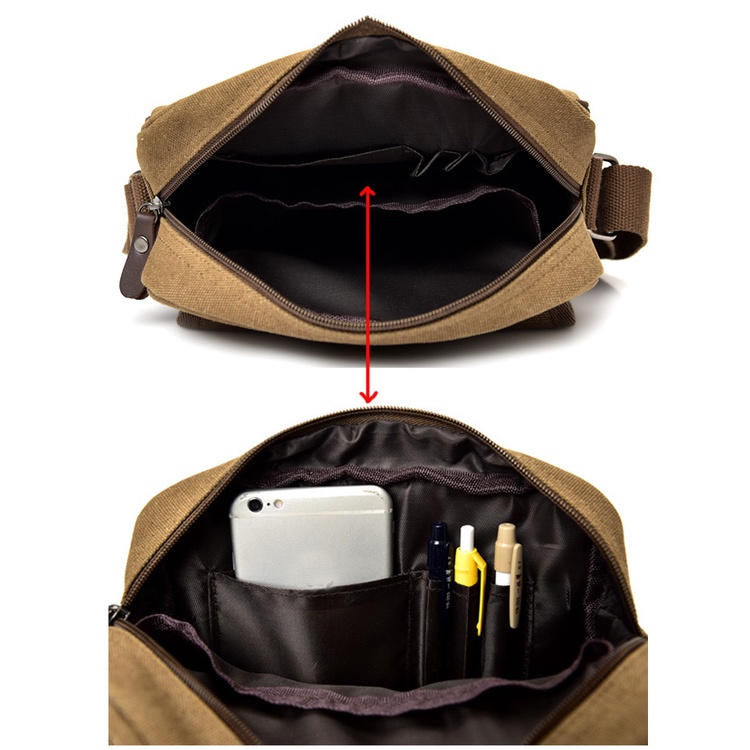 Túi Nam Đeo Chéo Mini Vải Canvas Zachi Trượt Nước Màu Nâu/Đen - T02