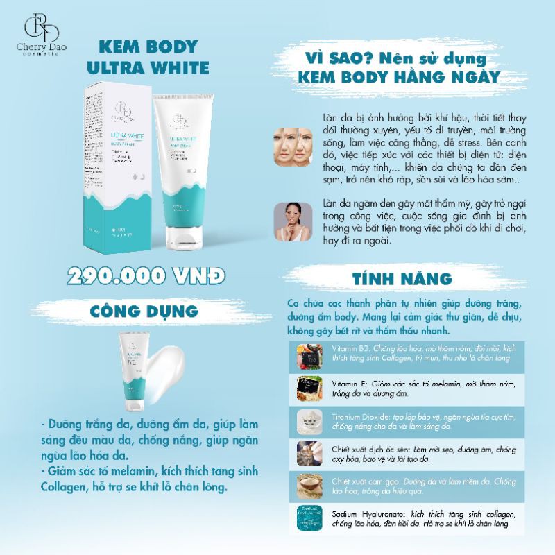 Kem dưỡng trắng da body, siêu thấm hút trong 5s, không lộ vân kem BODY ULTRA WHITE CRD