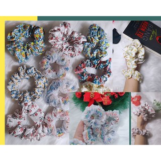 Dây cột tóc vải scrunchies vải HOA vintage