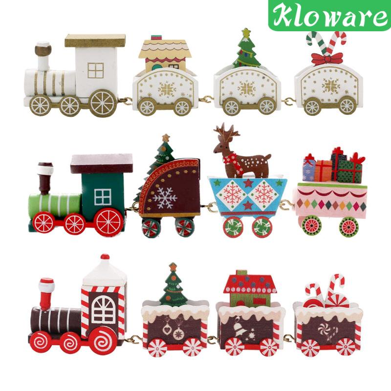 Bộ Đồ Chơi Tàu Lửa Bằng Gỗ Để Bàn Trang Trí Giáng Sinh