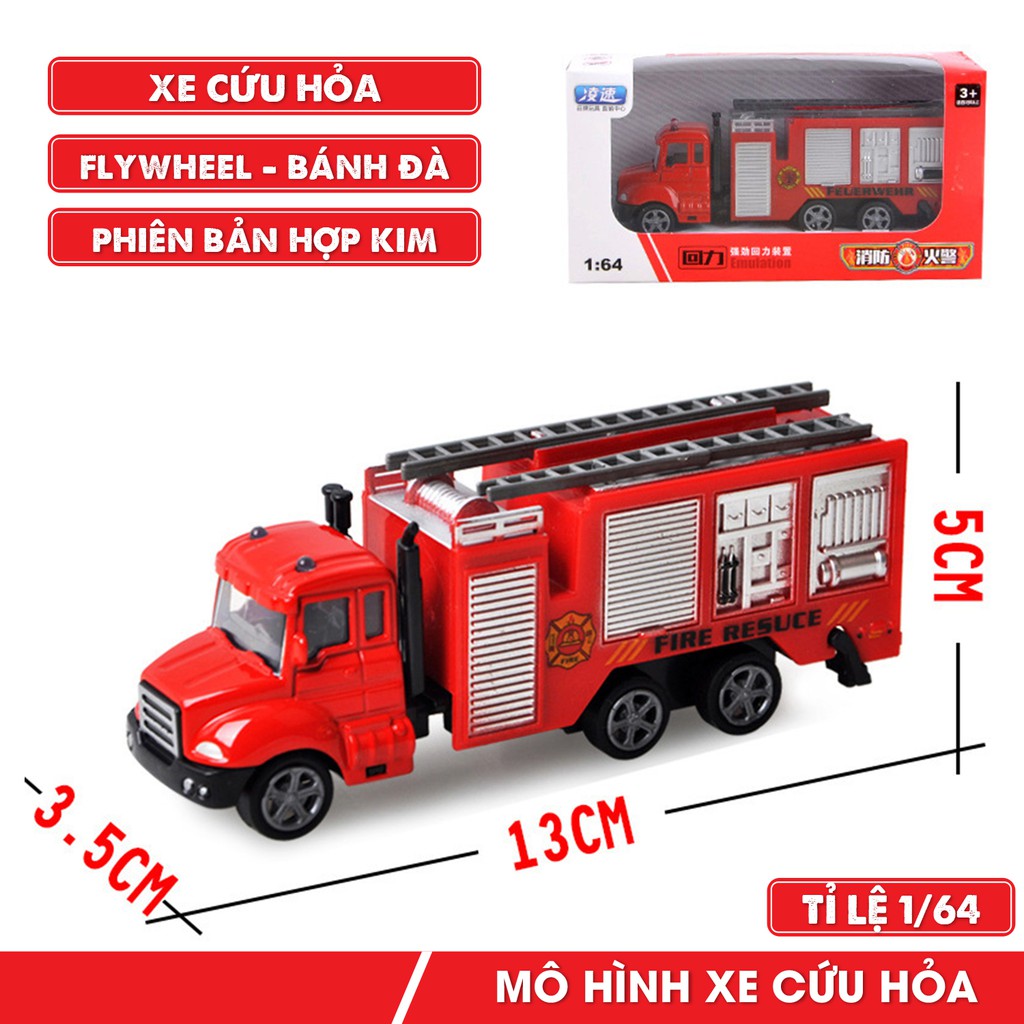 Mô hình xe cứu hỏa tỉ lệ 1:64 chất liệu hợp kim đồ chơi cho bé trai 3+