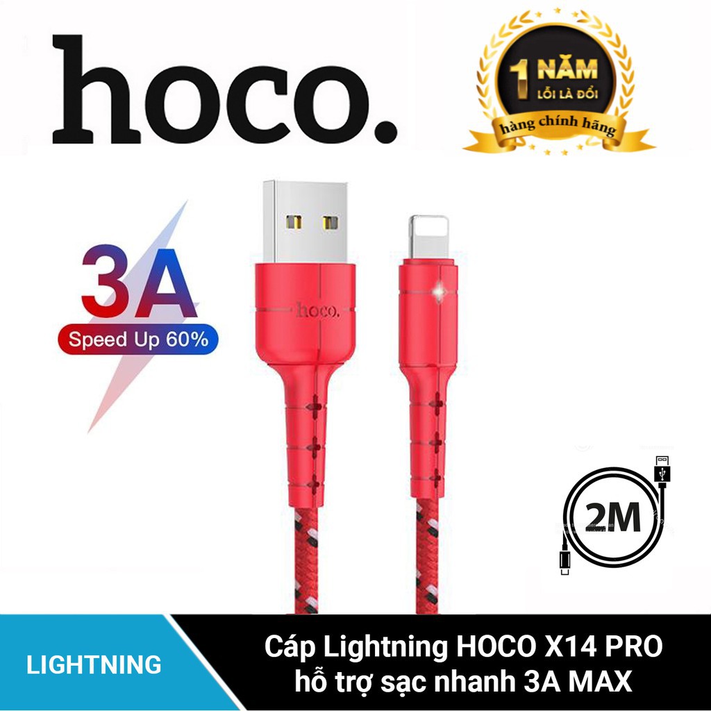 Cáp Sạc Lightning Hoco X14 Pro Sạc Nhanh 3A Sạc Tự Ngắt Khi Đầy - LED báo sạc - Cáp Sạc Iphone