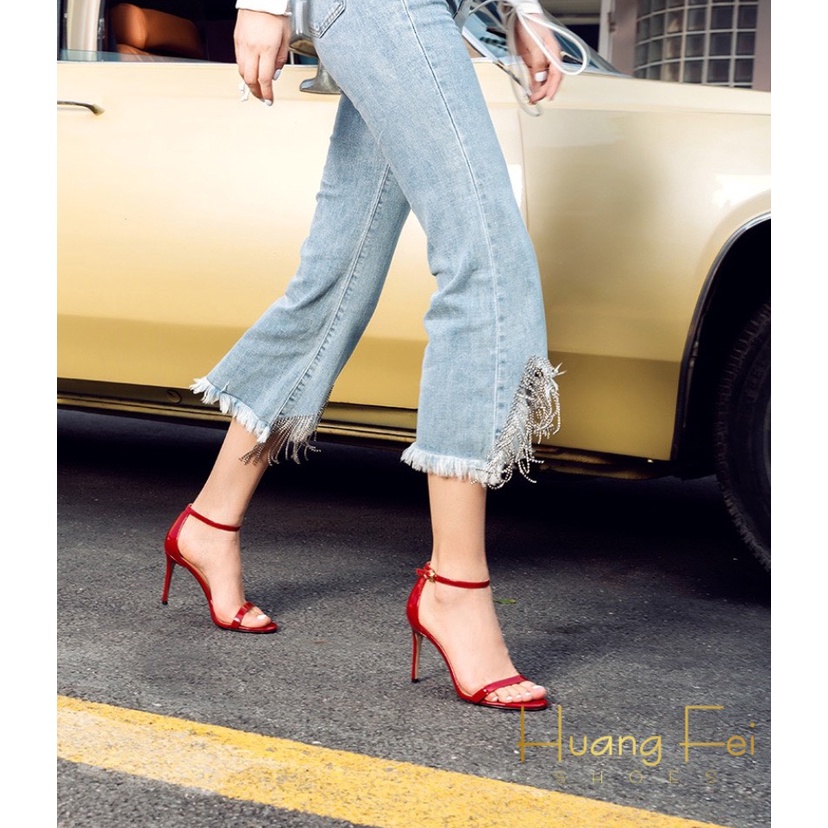 Sandal cao gót  da bóng mà đỏ rõ xinh