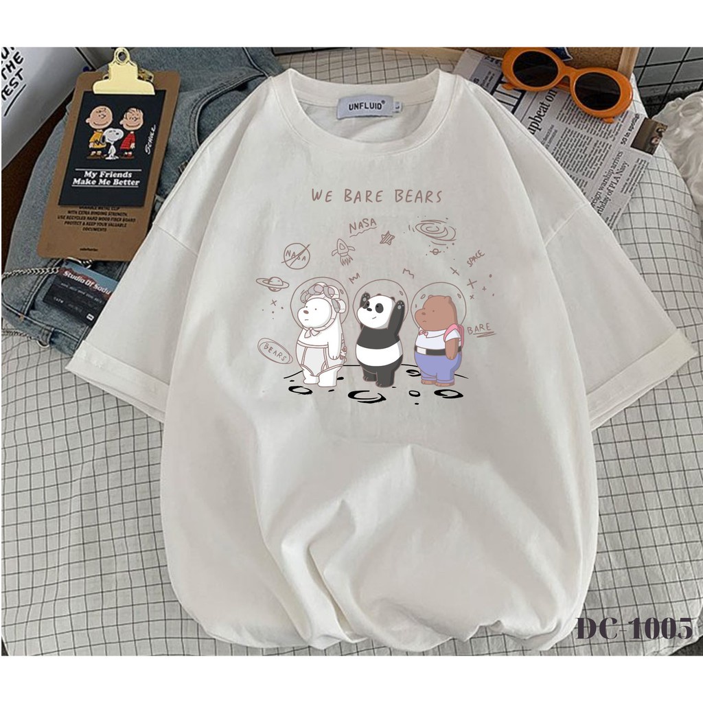 Áo Thun Nam Nữ Tay Lỡ Unisex Phông Trơn Oversize Form Rộng Basic Tee We Bare Bear ngoài vũ trụ new