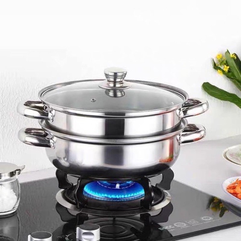 🥟🥜🥩      Nồi hấp 2 tầng đa năng 28cm ( sử dụng bếp từ và bếp ga)