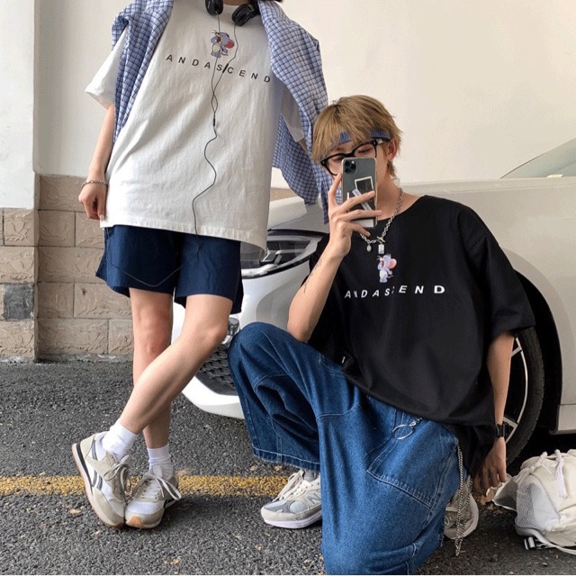 ÁO THUN ANDASCEND PHÔNG NAM NỮ TAY NGẴN GIA ĐÌNH CẶP ĐÔI SIZE TRẺ EM CHO BÉ TRAI GÁI UNISEX ĐEN TRẮNG HỒNG aomivn