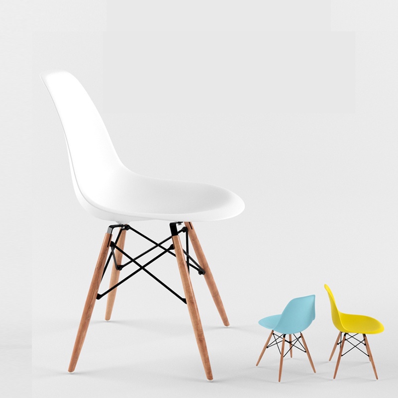 Ghế café IBIE Eames chân gỗ đan, lưng nhựa cao cấp, tùy chọn màu sắc, phong cách tối giản, hàng nhập khẩu loại 1