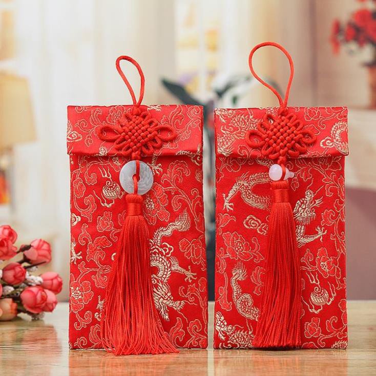 Bao Lì Xì Vải Gấm thêu Rồng Phượng