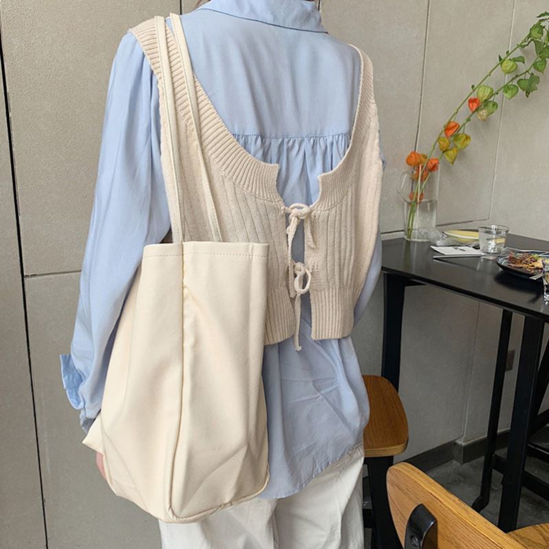 Set áo sơ mi dài tay cổ bẻ + áo len không tay thời trang nữ