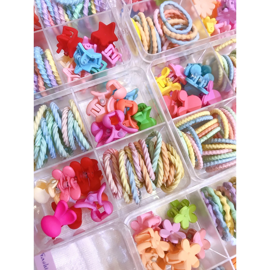 Set HỘP dây cột tóc và kẹp Tết năm mới xinh dễ thương phụ kiện tóc cho bé gái hàng cao cấp loại 1 hình thật shop
