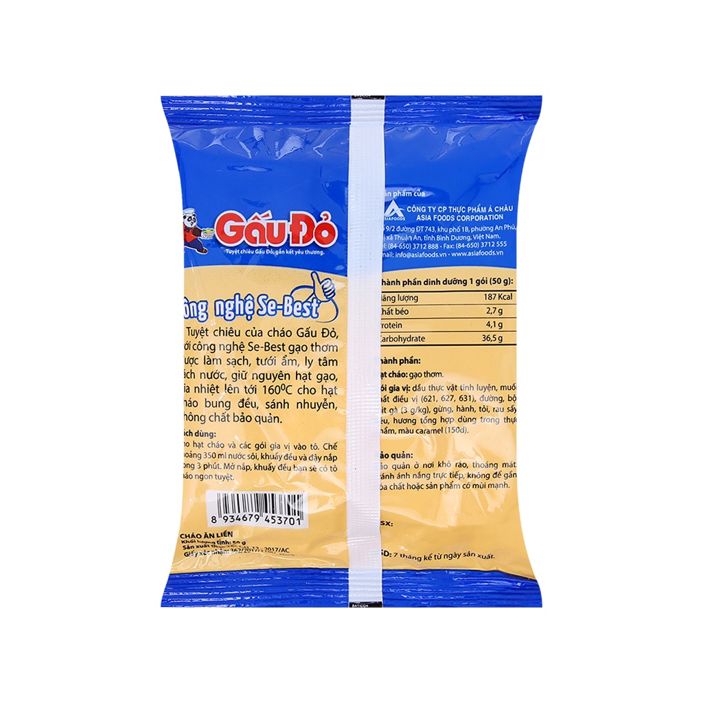 Cháo Gấu Đỏ ăn liền hương vị gà, thịt bằm gói 50g