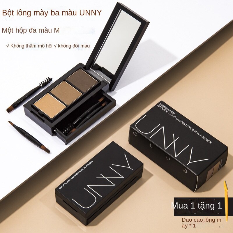 Kem dưỡng lông mày ba màu unny dành cho nữ không thấm nước, lâu trôi tự nhiên, kem dưỡng lông mày không phai màu, bảng sửa chữa khuôn mặt ba trong một chính thức chính hãng