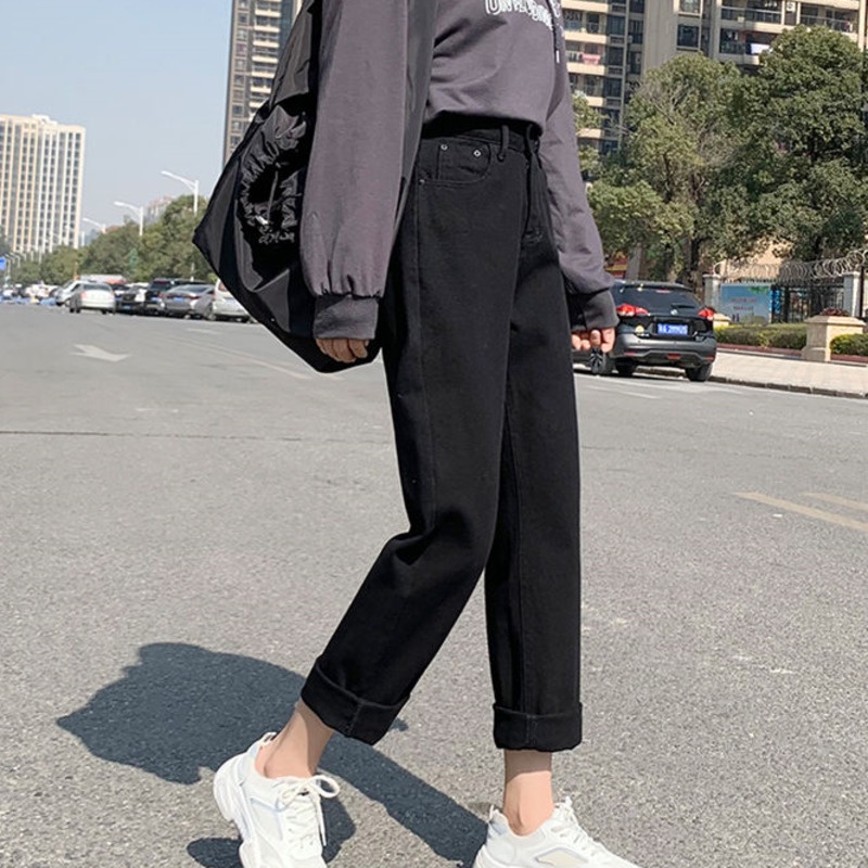 Quần jeans nữ ống rộng lưng cao phong cách Hàn Quốc