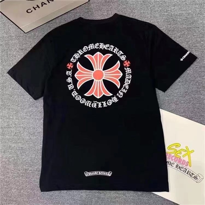 Áo Thun Mềm Tay Ngắn In Chữ Thập Đỏ Chrome Hearts Round Cross Sanskrit Chất Lượng Cao Thoải Mái Cho Cặp Đôi