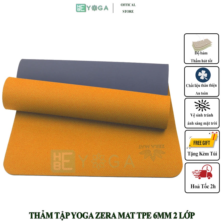 Thảm Tập Yoga Gym Zera Mat TPE 6mm 2 Lớp Cao Cấp Màu Cam