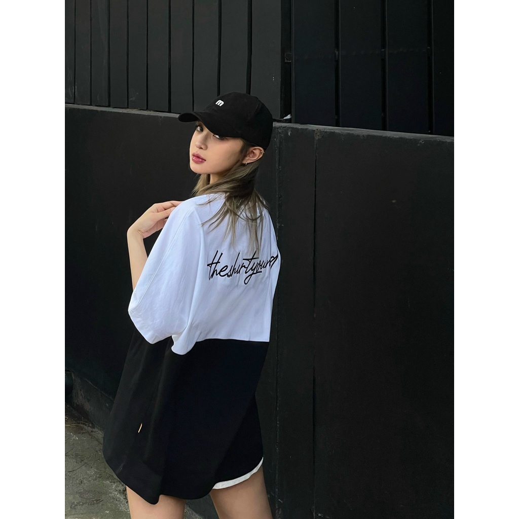 Áo thun TSUN B/W Panel - Liền Tay - Trắng/Đen -  - Logo Thêu