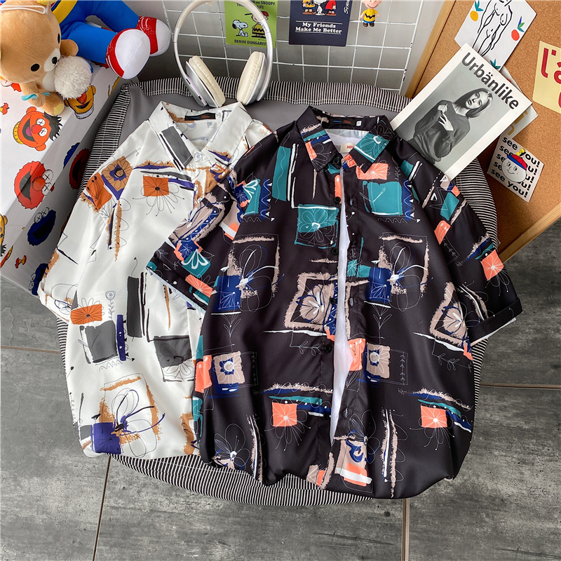 Áo sơ mi nam ngắn tay in họa tiết thời trang size M-3XL 2 màu tùy chọn