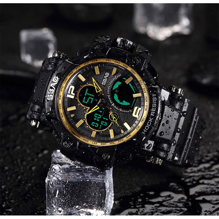 ĐỒNG HỒ KIM ĐIỆN TỬ NAM SBAO S8007 CHẠY 2 MÁY CHỐNG NƯỚC DÂY SILLICONE CAO CẤP