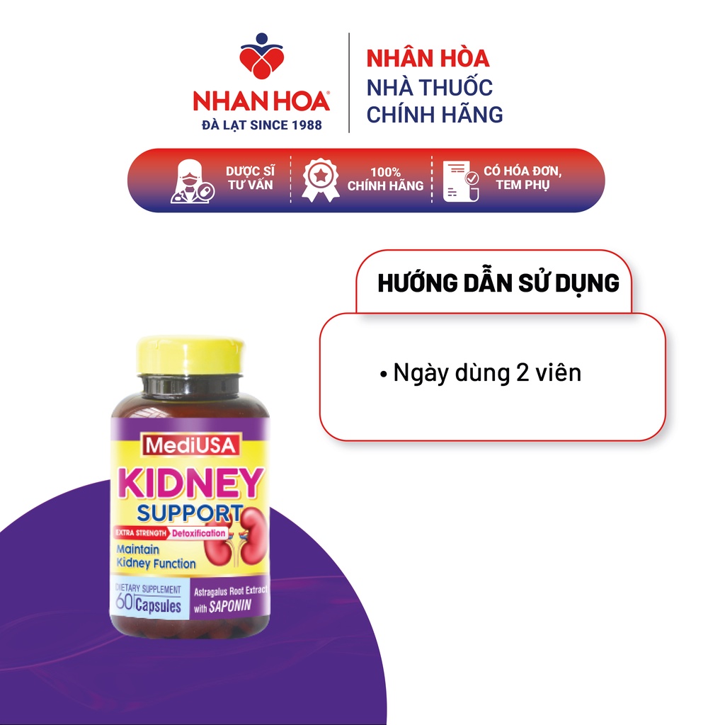 Viên uống bổ thận tráng dương thải độc phục hồi thận Medi USA Kidney Support hộp 60 viên