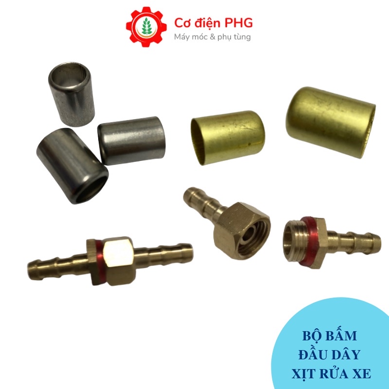 Bộ đầu đuôi chuột và chén bấm đầu dây xịt rửa xe áp lực cao| Bộ coupling bấm đầu dây