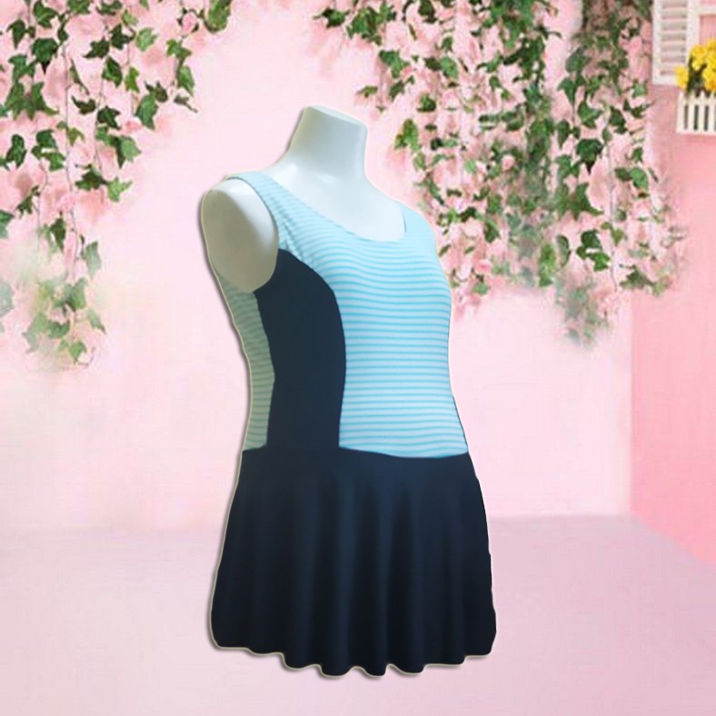Đồ bơi bà bầu liền thân sọc ngang xanh bigsize