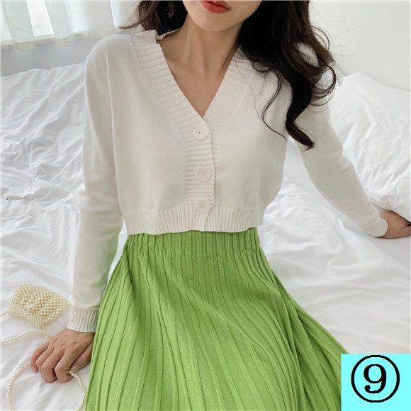 Áo Khoác Cardigan Dệt Kim Tay Dài Cổ Chữ v Lưng Cao Màu Xanh Bơ Thời Trang Cho Nữ