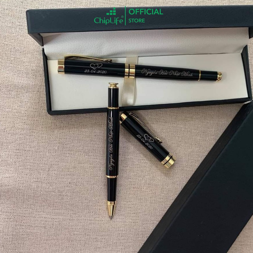 Bút ký khắc tên CHIPLIFE P027DV - ngòi 0.5mm dạng nắp bật đen viền vàng