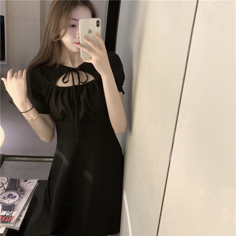 🆕 Váy đầm nữ dáng xòe dây ngực KA Closet buộc dây, có 2 màu Đen, Trắng, khóa kéo sau | BigBuy360 - bigbuy360.vn