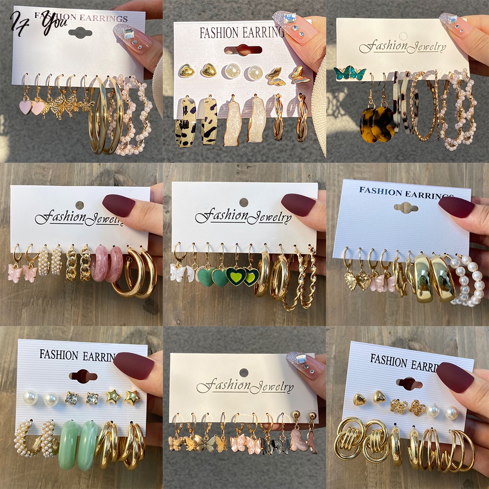 Set khuyên tai hình trái tim đính đá thời trang cho nữ