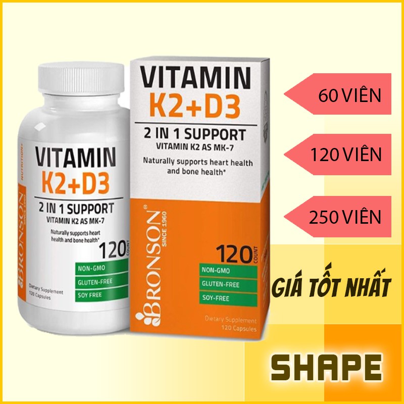 VITAMIN D3 K2 | Bronson Vitamin K2 + D3 nhập Mỹ | Tăng Miễn Dịch - Chính Hãng tại SHAPE STORE | Thế Giới Skin Care