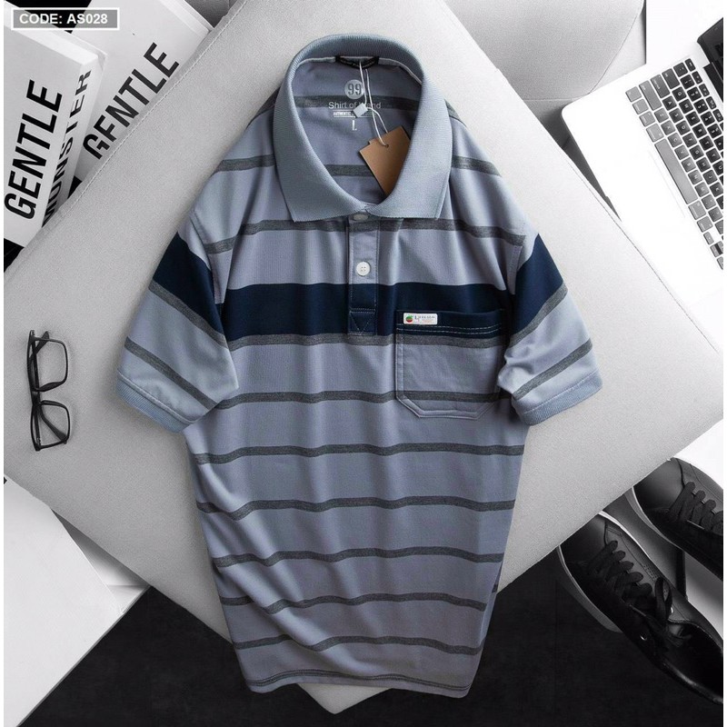 ÁO THUN NAM SỌC KẺ CỔ BẺ NGẮN TAY CÓ TÚI CAO CẤP