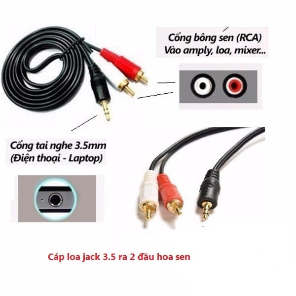 [Mã ELHACE giảm 4% đơn 300K] Cáp loa 3.5 ra AV (đỏ, trắng) dài 1m5