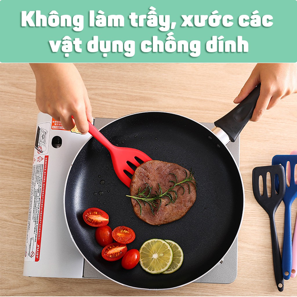 Xẻng silicon chịu nhiệt 30cm có rãnh, xúc bánh, xào, chiên, nấu ăn - Dụng cụ làm bánh Baker Mart