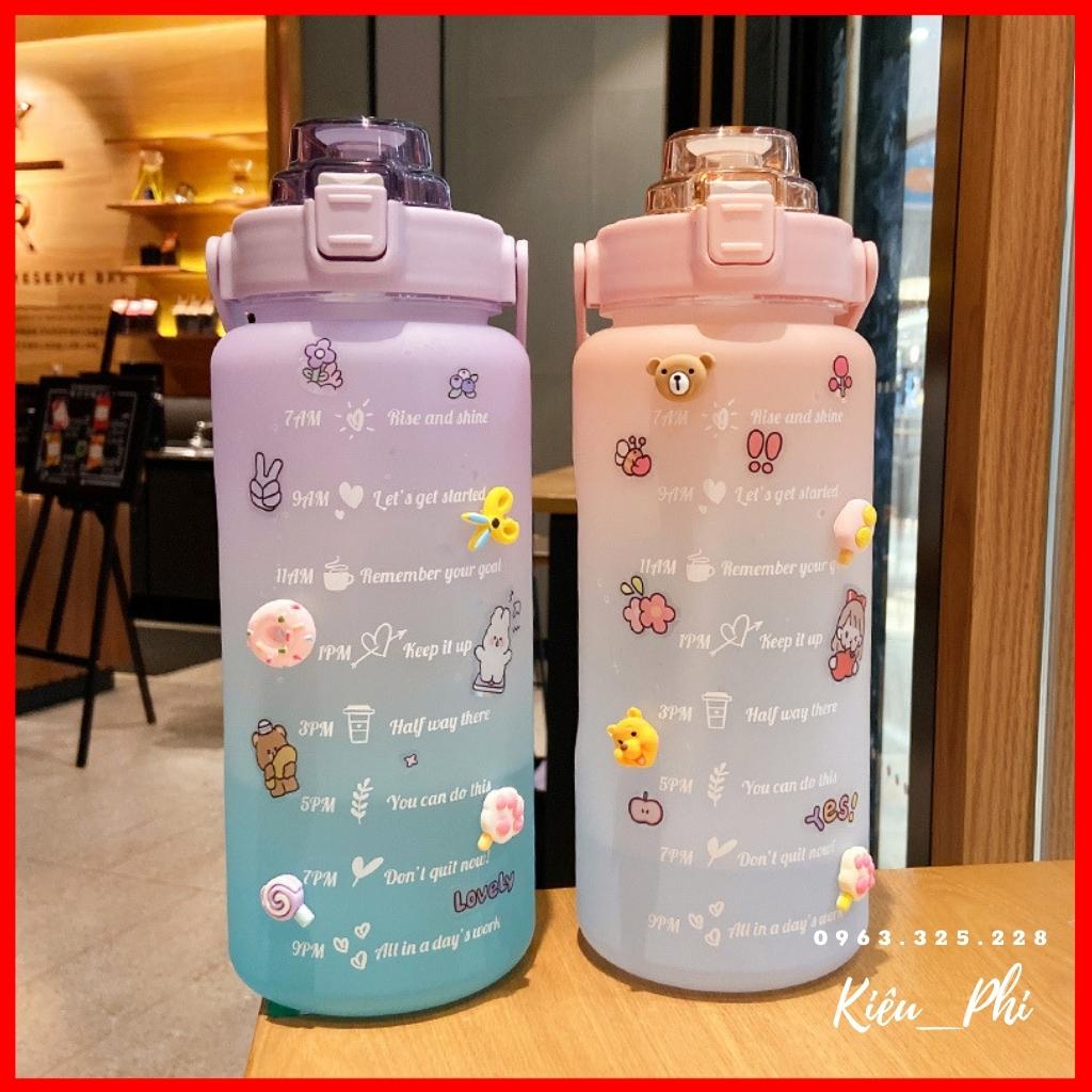 Bình Nước Thể Thao Bằng Nhựa Dung Tích 2L Tiện Dụng - Bình Đựng Nước 2000ml Dễ Thương Có Vạch Báo Giờ Uống