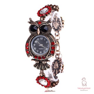 Đồng hồ thạch anh mặt hình chim cú đính đá vintage