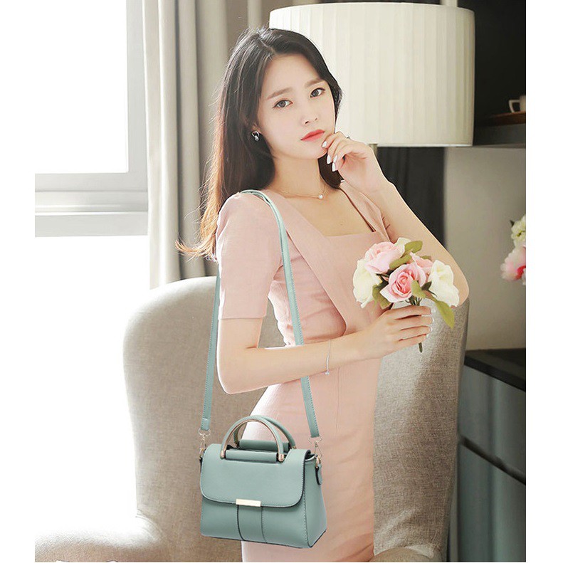 Túi đeo chéo nữ  𝑭𝑹𝑬𝑬𝑺𝑯𝑰𝑷 Túi Xách Nữ Khóa Bấm Thời Trang Da mềm Cao Cấp MS-03