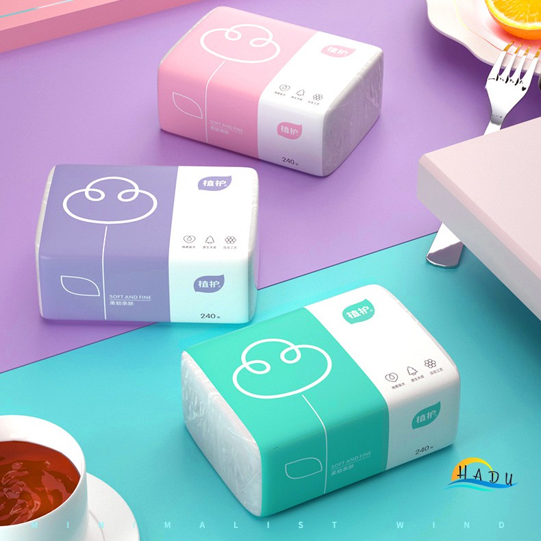 Giấy ăn vuông cao cấp bốn lớp chất liệu gỗ nguyên chất an toàn cho da dập nổi làm sạch hiệu quả Hadu