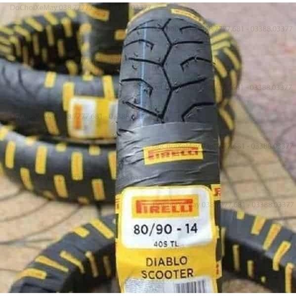 (1 cặp) Vỏ lốp xe Pirelli Diablo Scooter 80/90-14 và 90/90-14 cho Airblade Vision Vario Click Mio Hayate . DoChoiXeMay