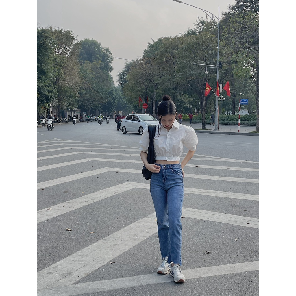 Quần jeans ống đứng gấu cắt hình QB212 LOLLIE STUDIO