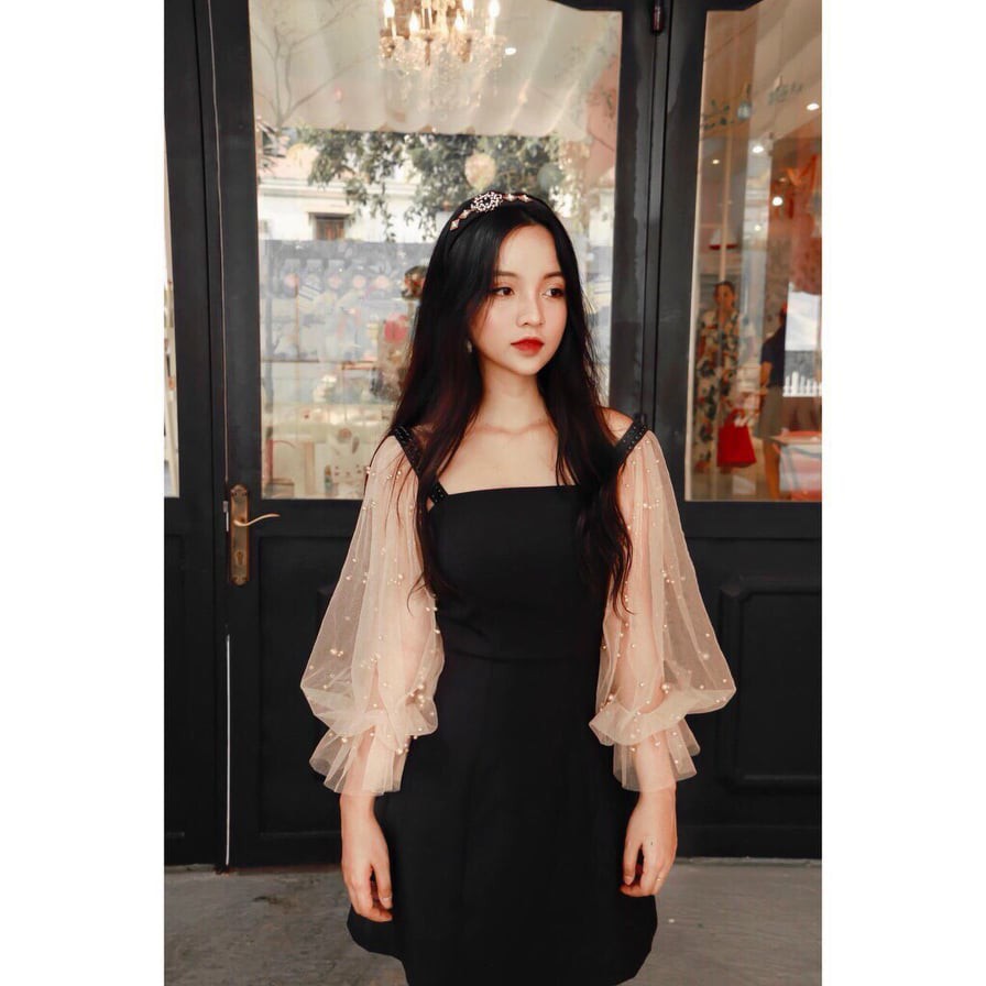 Đầm nữ phối tay lưới đính cườm thời trang quyến rũ ( có mút ngực ) chất umi mềm mịn | BigBuy360 - bigbuy360.vn