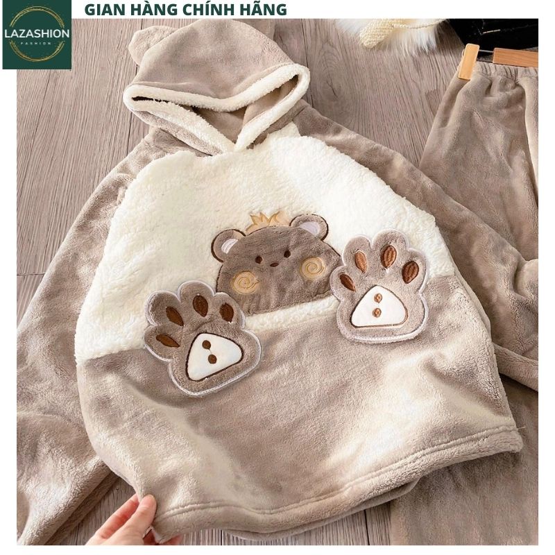 Bộ Lông chuột bàn tay mặc nhà nữ siêu xinh kute dễ thương , bộ ngủ lông cừu hàn quốc xịn xò - LAZASHION